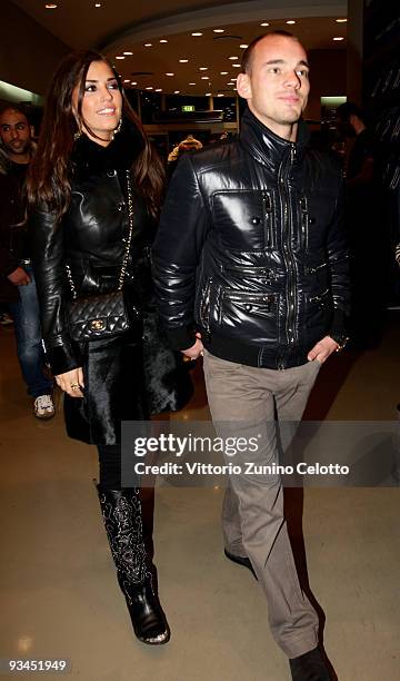 Internazionale Milan midfielder Wesley Sneijder and his girlfriend Yolanthe Cabau Van Kasbergen arrive at the FC Internazionale Milan Cocktail Party...