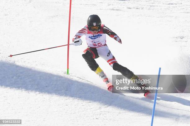 Lovro Dokic of Croatia competes in the Alpine Skiing Men's Slalom - Standing on day eight of the PyeongChang 2018 Paralympic Games on March 17, 2018...