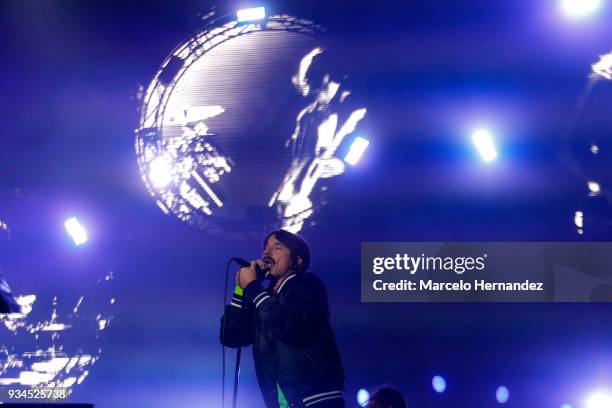 Anthony Kiedis of Red Hot Chili Peppers performs during the second day of Lollapalooza Chile 2018 at Parque O'Higgins on March 17, 2018 in Santiago,...