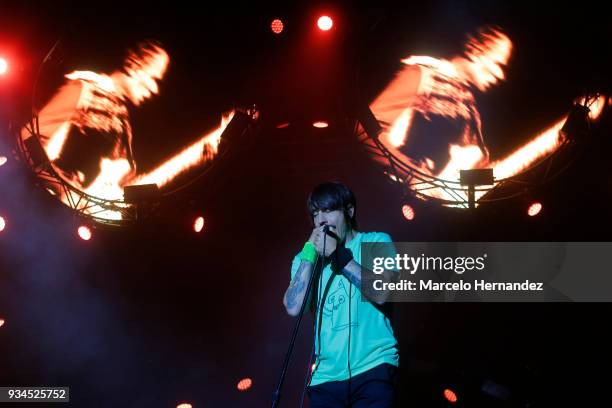 Anthony Kiedis of Red Hot Chili Peppers performs during the second day of Lollapalooza Chile 2018 at Parque O'Higgins on March 17, 2018 in Santiago,...