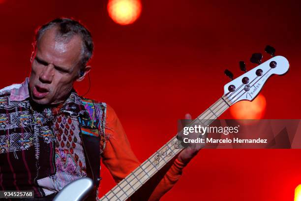 Flea of Red Hot Chili Peppers performs during the second day of Lollapalooza Chile 2018 at Parque O'Higgins on March 17, 2018 in Santiago, Chile.