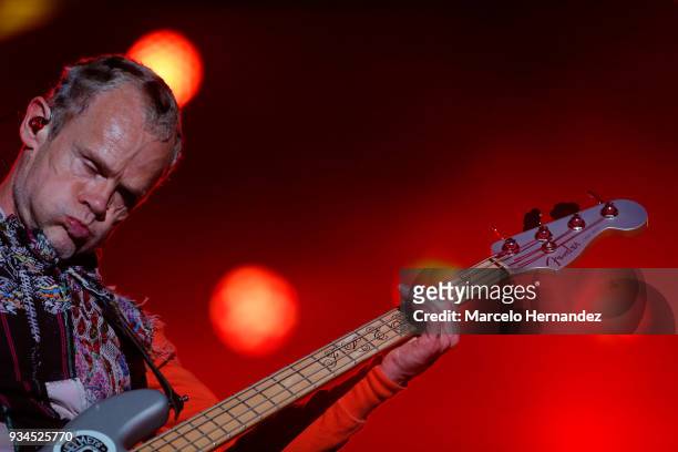 Flea of Red Hot Chili Peppers performs during the second day of Lollapalooza Chile 2018 at Parque O'Higgins on March 17, 2018 in Santiago, Chile.