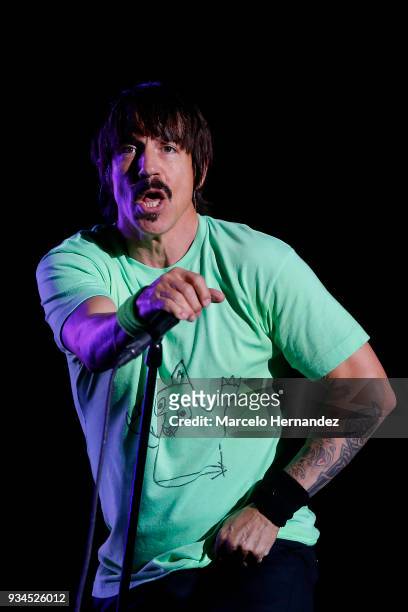 Anthony Kiedis of Red Hot Chili Peppers performs during the second day of Lollapalooza Chile 2018 at Parque O'Higgins on March 17, 2018 in Santiago,...