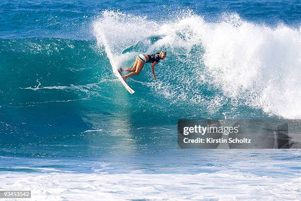 Bethany Hamilton of Hawaii surfs during round 2 of the Gidget PRo advancing into the quarterfinals on November 27, 2009 in Sunset Beach, Hawaii.