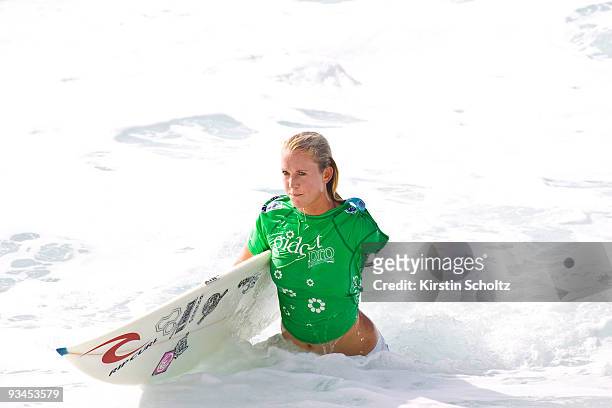 Bethany Hamilton of Hawaii leaves the water during the Gidget Pro on November 27, 2009 in Sunset Beach, Hawaii.