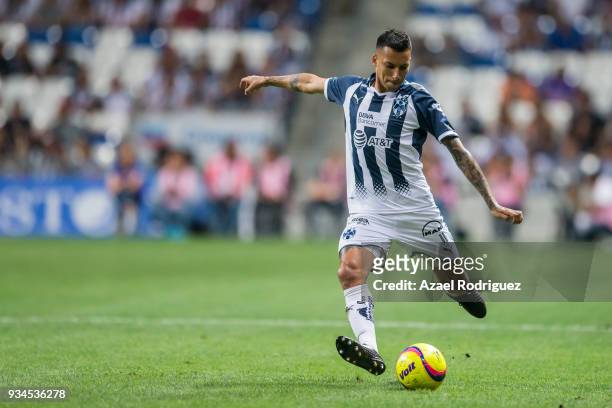 Leonel Vangioni of Monterrey kicks the ball during the 12th round match between Monterrey and Queretaro as part of the Torneo Clausura 2018 Liga MX...