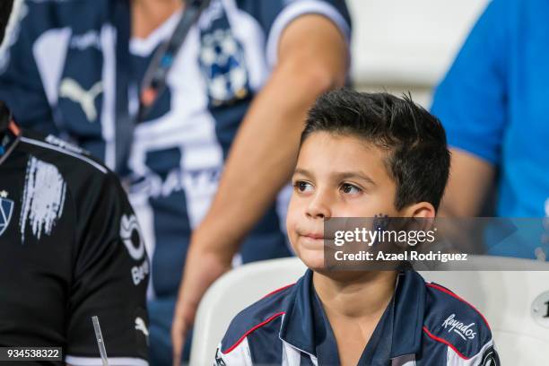 Fans of Monterrey cheer for the team during the 12th round match between Monterrey and Queretaro as part of the Torneo Clausura 2018 Liga MX at BBVA...