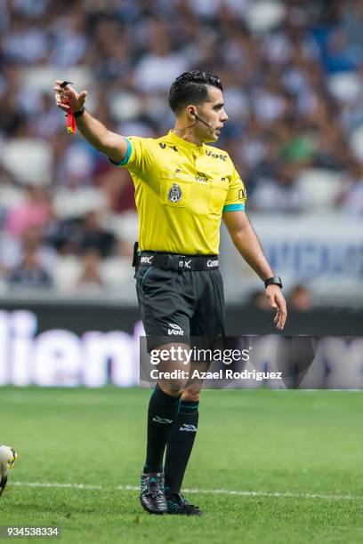 Referee Adonai Escobedo in action during the 12th round match between Monterrey and Queretaro as part of the Torneo Clausura 2018 Liga MX at BBVA...