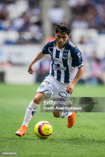 Misael Dominguez of Monterrey drives the ball during the 12th round match between Monterrey and Queretaro as part of the Torneo Clausura 2018 Liga MX...