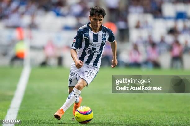 Misael Dominguez of Monterrey drives the ball during the 12th round match between Monterrey and Queretaro as part of the Torneo Clausura 2018 Liga MX...