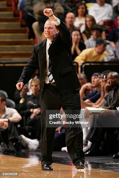 New Jersey Nets head coach Lawrence Frank calls a play from the sideline against the Sacramento Kings on November 27, 2009 at ARCO Arena in...