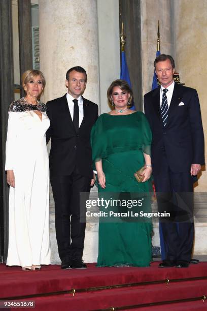 Grand-Duke Henri of Luxembourg , Grand-Duchess Maria Teresa of Luxembourg , French President Emmanuel Macron and Brigitte Macron attend a State...