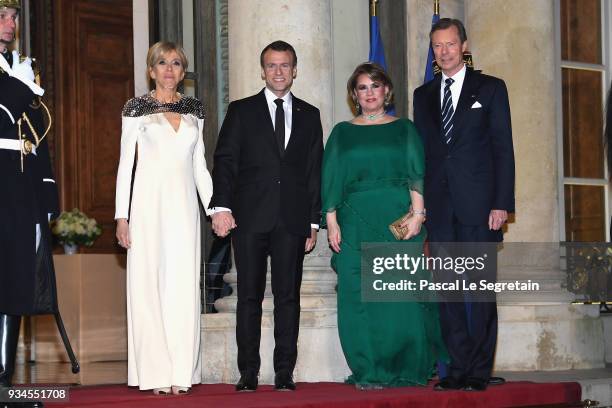 Grand-Duke Henri of Luxembourg , Grand-Duchess Maria Teresa of Luxembourg , French President Emmanuel Macron and Brigitte Macron attend a State...