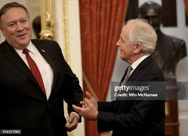 Senate Foreign Relations Committee Chairman Bob Corker meets with Mike Pompeo , currently the Director of the CIA and also nominated by U.S....