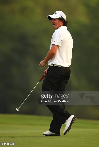 Rory McIlroy of Ireland in action during the Fourballs on the 3rd day of the Omega Mission Hills World Cup on the Olazabal course on November 28,...