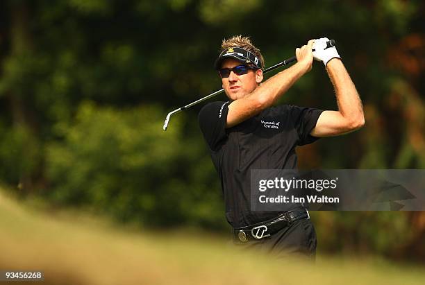 Ian Poulter of England in action during the Fourballs on the 3rd day of the Omega Mission Hills World Cup on the Olazabal course on November 28, 2009...