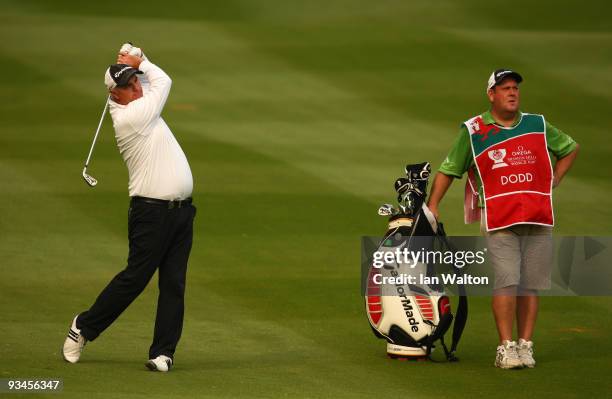 Stephen Dodd of Wales in action during the Fourballs on the 3rd day of the Omega Mission Hills World Cup on the Olazabal course on November 28, 2009...