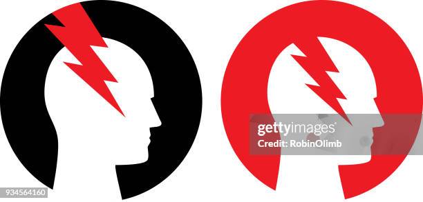 two round headache icons - person-with-headache-and-clip-art stock illustrations