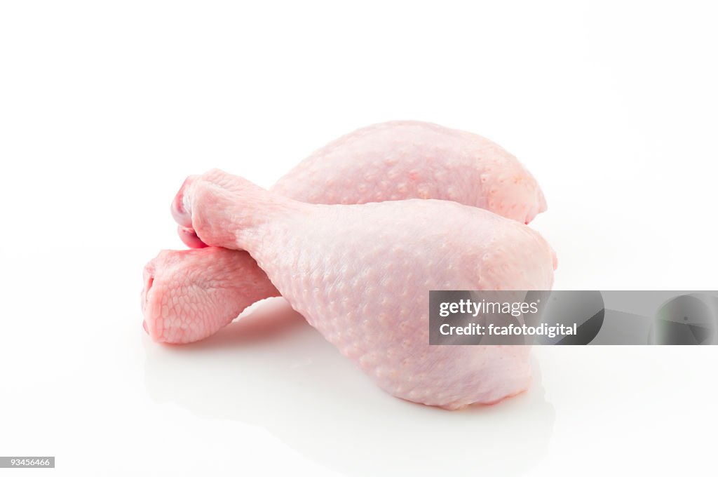 Raw skin on chicken legs cross each other