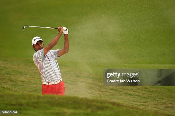 Jyoti Randhawa of India in action during the Fourballs on the 3rd day of the Omega Mission Hills World Cup on the Olazabal course on November 28,...