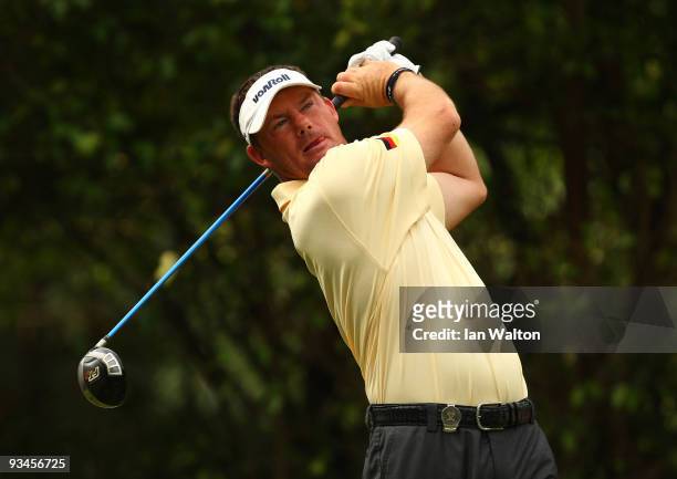 Alex Cejka of Germany in action during the Fourballs on the 3rd day of the Omega Mission Hills World Cup on the Olazabal course on November 28, 2009...