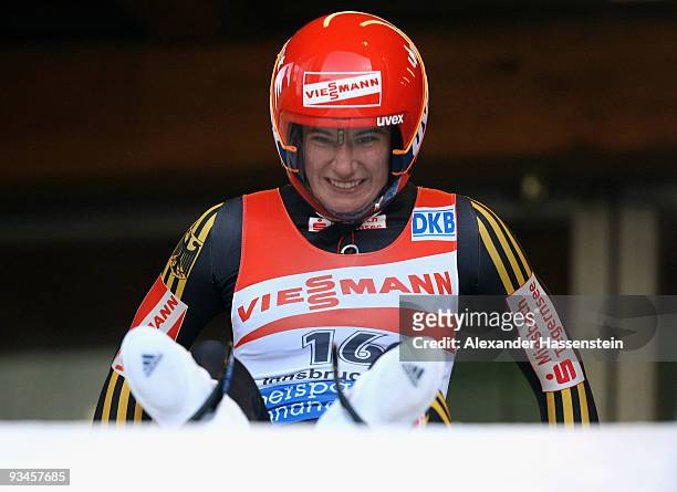 Natalie Geisenberger of Germany competes in the World Cup Women's event during the Viessmann Luge World Cup on November 28, 2009 in Igls, Austria.