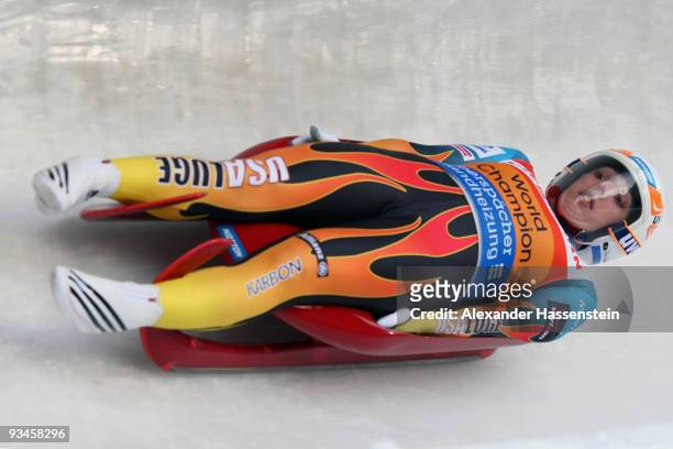 Erin Hamlin of USA competes in the World Cup Women's event during the Viessmann Luge World Cup on November 28, 2009 in Igls, Austria.