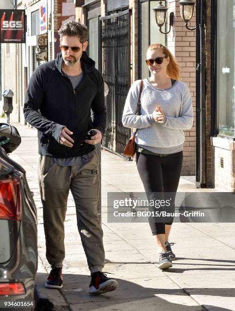 Darren Le Gallo and Amy Adams are seen on March 19, 2018 in Los Angeles, California.