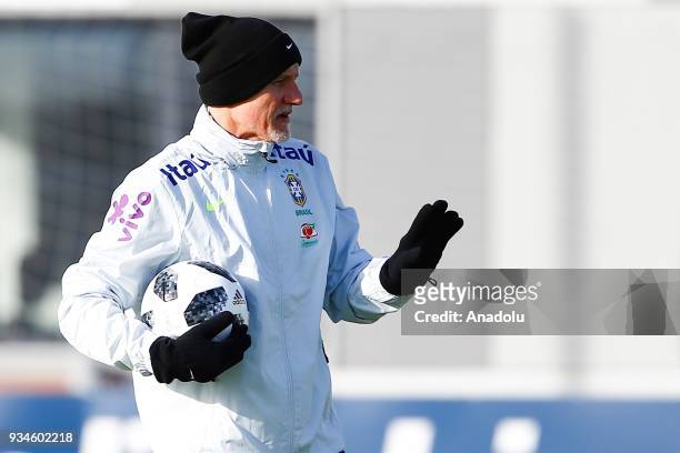 Goal keeping coach of Brazil Claudio Taffarel is seen during a training session ahead of International Friendly Match between Russia and Brazil in...