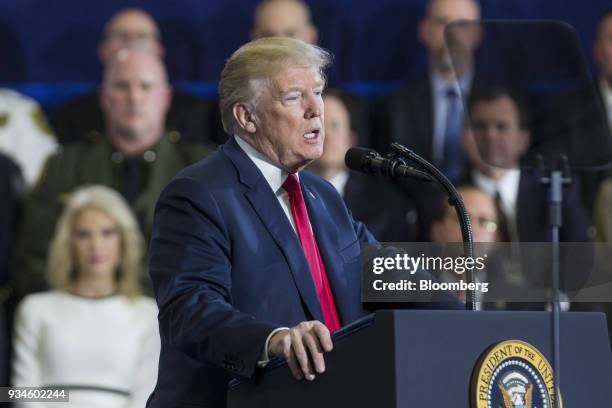 President Donald Trump speaks during an event at Manchester Community College in Manchester, New Hampshire, U.S., on Monday, March 19, 2018....