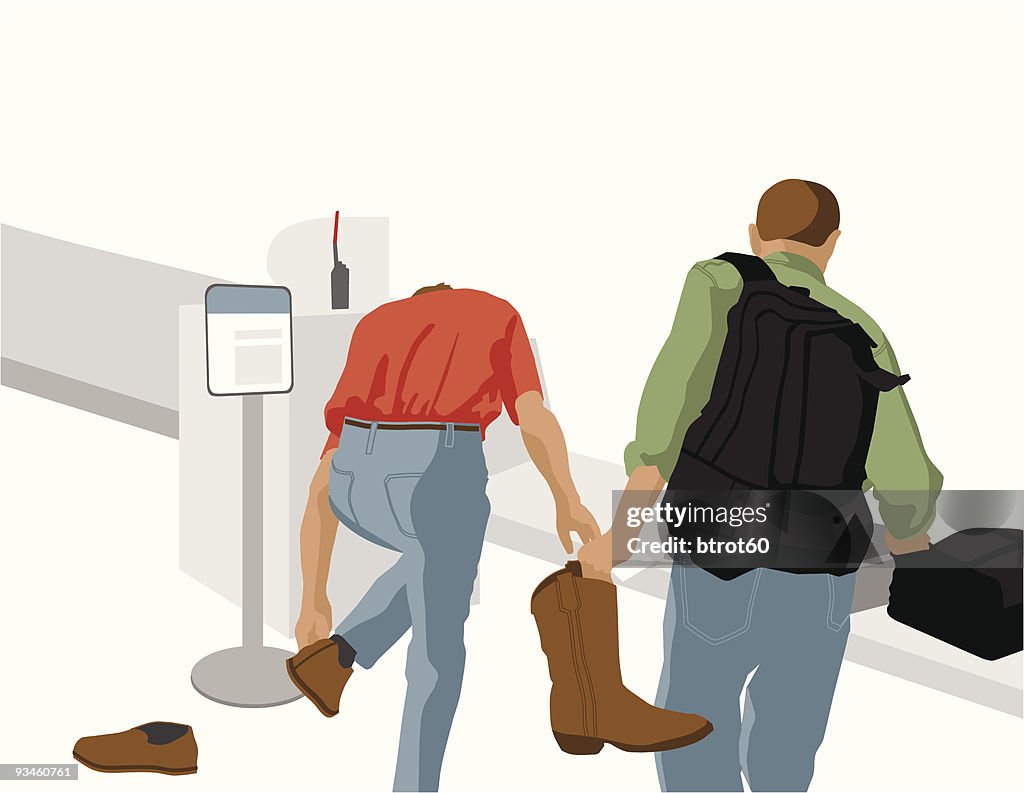 Two Men at Airport Security X-ray