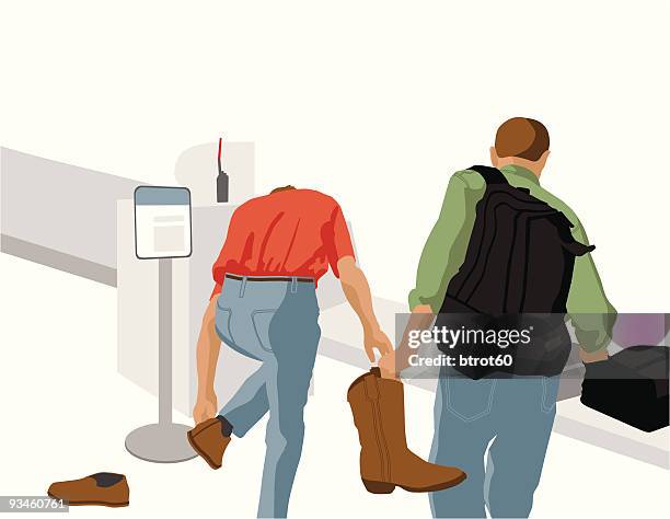 two men at airport security x-ray - patient journey stock illustrations