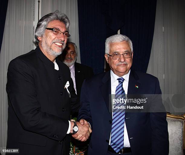 In this handout image provided by the Palestinian Press Office , Palestinian President Mahmoud Abbas meets with Paraguay's President Fernando Lugo at...