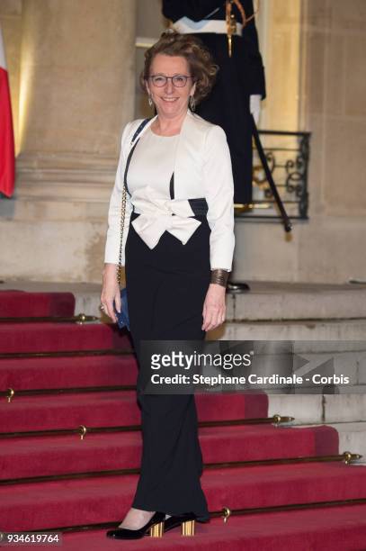French Minister of Labour Muriel Penicaud attends a State dinner at the Elysee Palace on March 19, 2018 in Paris, France. The Duke and Duchess of...