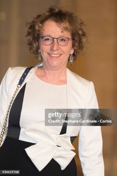 French Minister of Labour Muriel Penicaud attends a State dinner at the Elysee Palace on March 19, 2018 in Paris, France. The Duke and Duchess of...