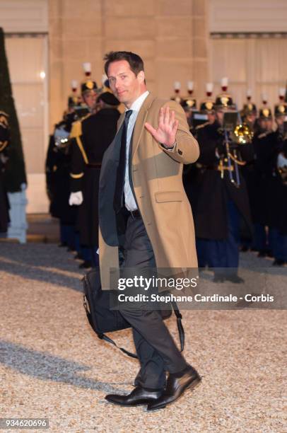 French Astronaut Thomas Pesquet attends a State dinner at the Elysee Palace on March 19, 2018 in Paris, France. The Duke and Duchess of Luxembourg...