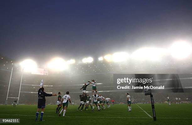 General view of play as the fog desends on Croke Park during the Guinness Series 2009 match between Ireland and South Africa on November 28, 2009 in...