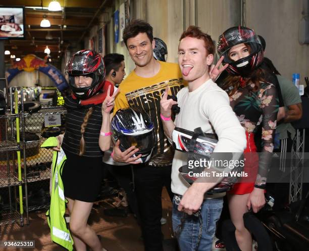 Kathy Kolla, Kash Hovey, Justin Tinucci and Serena Laurel attend The Brand Bash's Adrenaline Bash at Racer's Edge on March 18, 2018 in Burbank,...