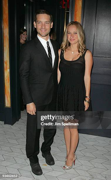 Actor Tobey Maguire and wife Jennifer Meyer Maguire attend the Cinema Society and DKNY Men screening of "Brothers" after party at Abe & Arthur's on...