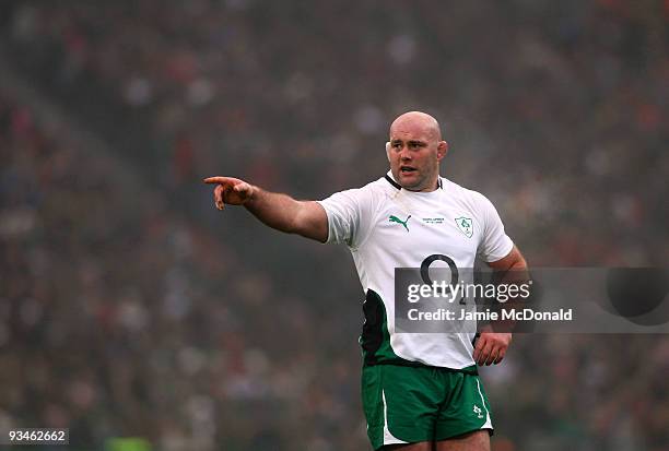 John Hayes of Ireland points instructions during the Guinness Series 2009 match between Ireland and South Africa at Croke Park on November 28, 2009...