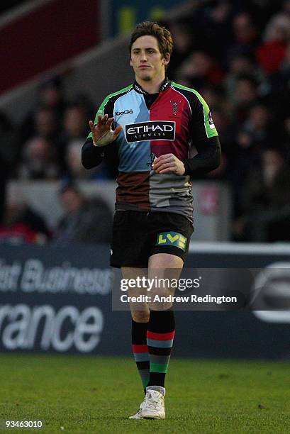Tom Williams of Harlequins makes his first home appearance since being suspended for his part in the fake blood incident during the Guinness...