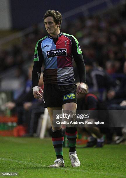 Tom Williams of Harlequins makes his first home appearance since being suspended for his part in the fake blood incident during the Guinness...