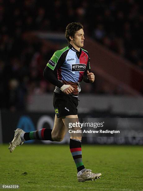 Tom Williams of Harlequins makes his first home appearance since being suspended for his part in the fake blood incident during the Guinness...