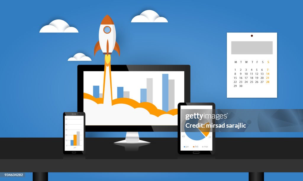 Rocket Monitor Rocket Launch From Pc Monitor High-Res Vector Graphic - Getty Images