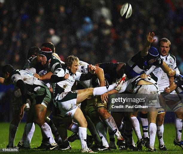 Paul Hodgson of London Irish kicks the ball during the Guinness Premiership match between Bath Rugby and London Irish at The Recreation Ground on...