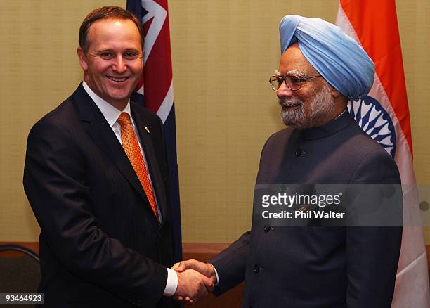 New Zealand Prime Minister John Key meets Indian Prime Minister Dr Manmohan Singh for a bilateral meeting during the second day of the Commonwealth...