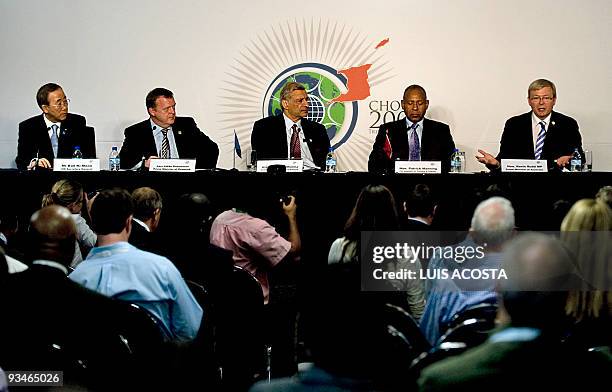 Secretary General Ban Ki-moon, Danish Prime Minister Lars Lekke Rasmussen, Commonwealth Secretary General Kamalesh Sharma and Trinidad and Tobago's...