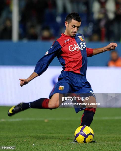 Raffaele Palladino of Genoa CFC shoots a penalty to score the 3:0 goal for his team during the Serie A match between Genoa CFC and UC Sampdoria at...