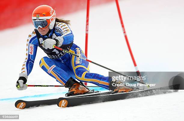 Maria Pietilae-Holmner of Sweden skies her first run enroute to finishing fourth in the Women's FIS Alpine World Cup Giant Slalom on November 28,...