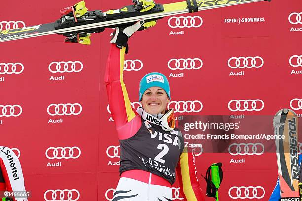 Sarka Kathrin Hoelzl of Germany takes 1st Place during the Audi FIS Alpine Ski World Cup Women's Giant Slalom on November 28, 2009 in Aspen,...